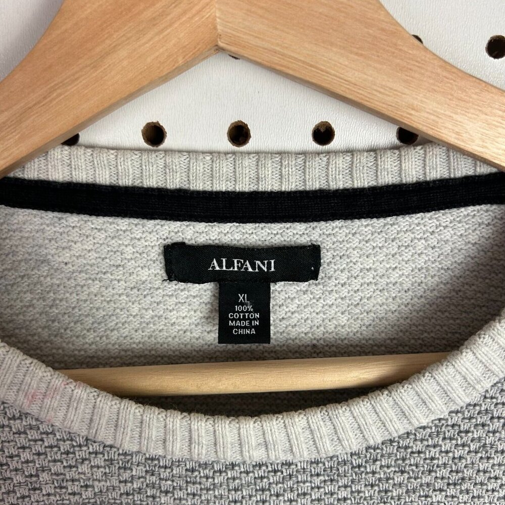 Vintage Chunky Waffle Striped Knit Sweater XL Gray Black Weave Grandpa Alfani - Picture 5 of 6